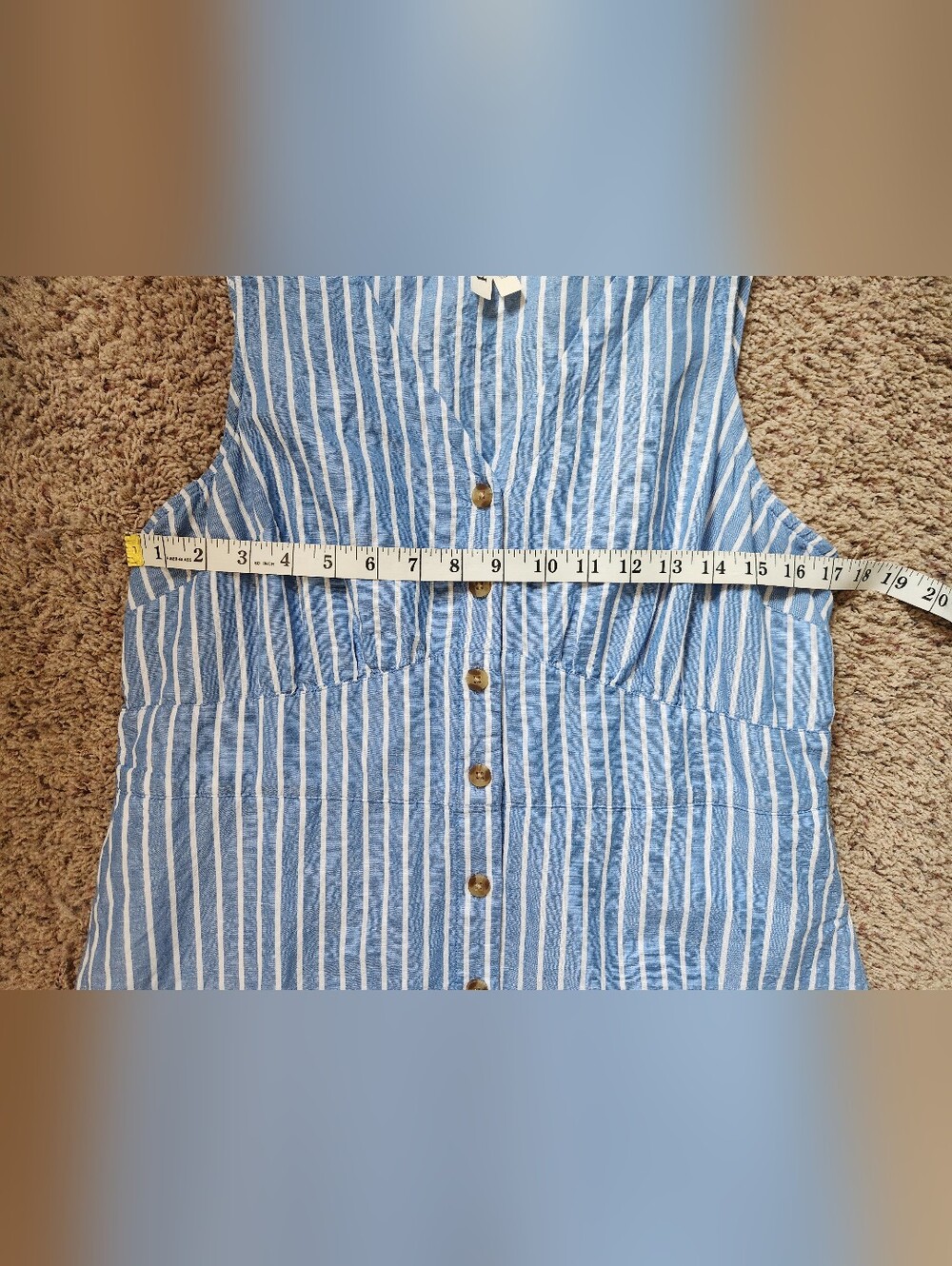 Pact Canopy Linen Blend Button Front Dress Blue Stripe Organic Cotton Size Large - Picture 9 of 10